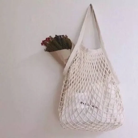 French Market Cotton Open Net Short Handle Tote - Picture 2 of 7